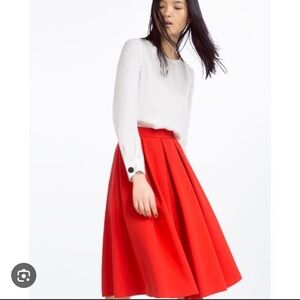 Zara Red Pleated Midi Skirt